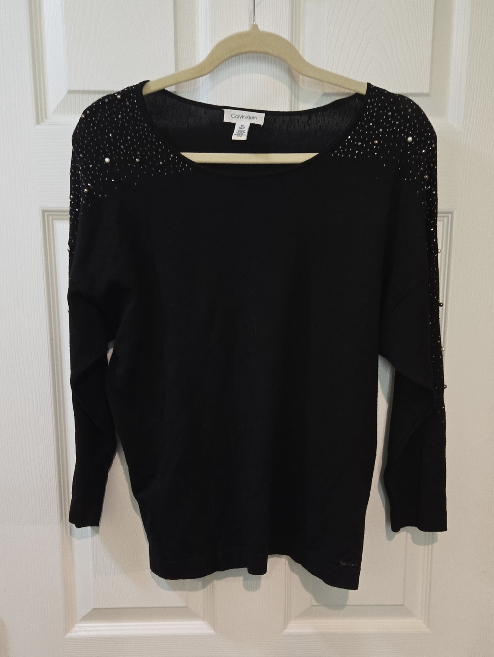 Calvin Klein Black Embellished Shoulder Knit Top